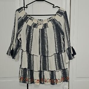 Knox Rose Navy and Cream Striped Blouse